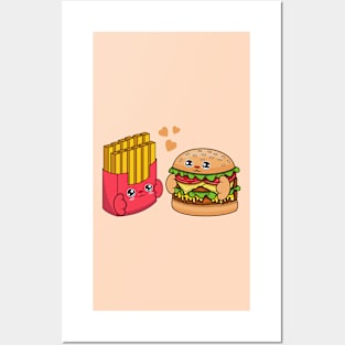 All i need is burger and fries, Kawaii burger and fries cartoon. Posters and Art